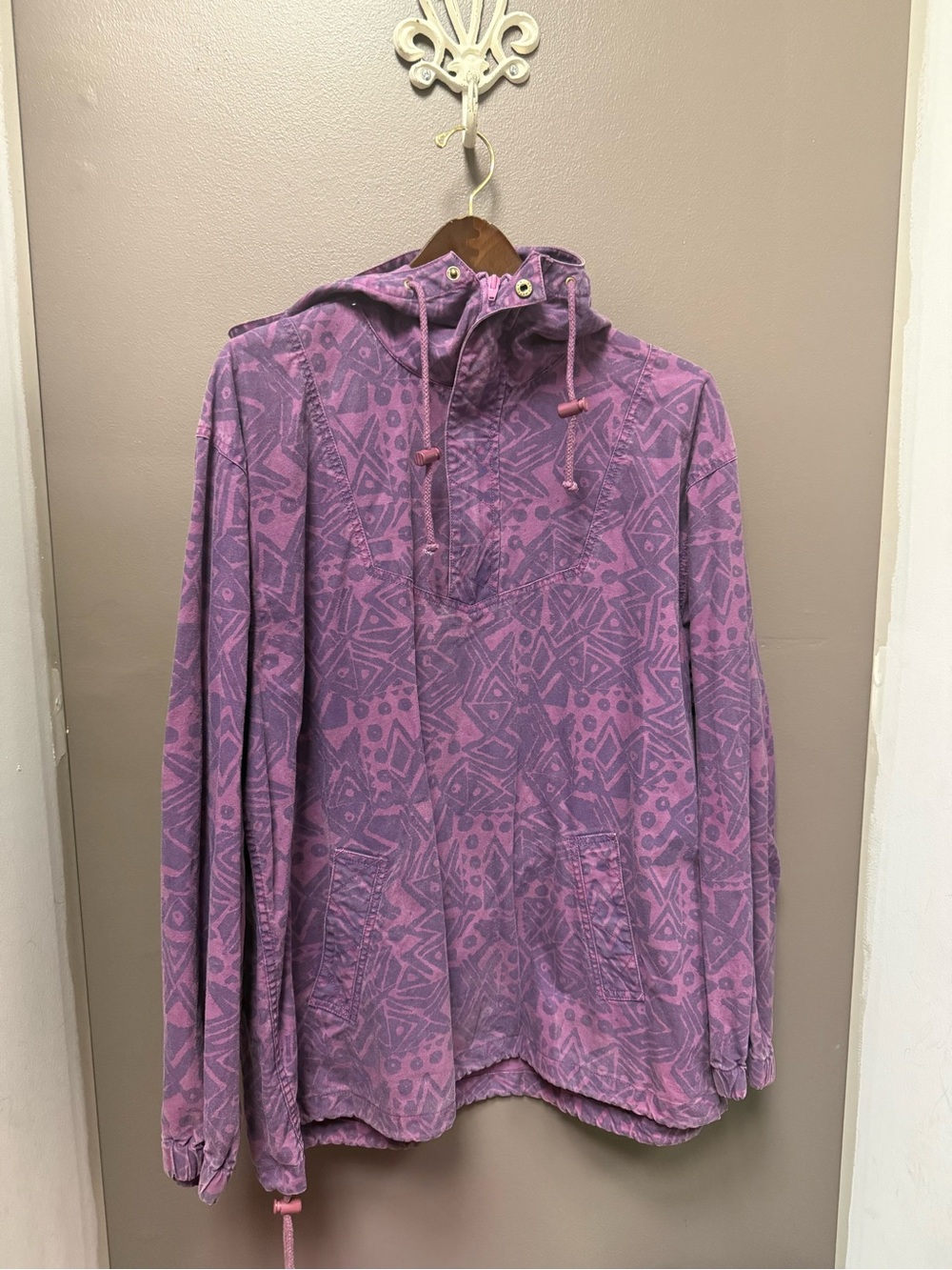Vintage L.L. Bean Purple Geometric Hooded Pullover Jacket